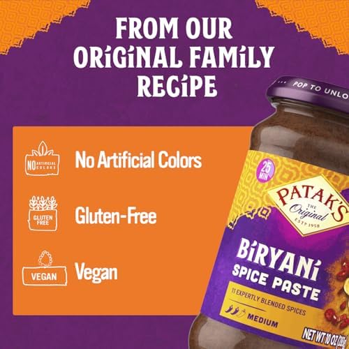 Patak's Biryani Spice Paste, Authentic Indian Cooking for Traditional with Aromatic Spices, Ginger & Paprika, Ideal for Chicken, Vegetable & One-Pot Meals, Medium Spicy, 10 oz Jar, 2-Pack