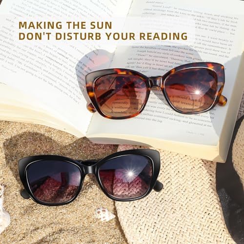 LADEESSE Reading Sunglasses for Women - Stylish Bifocal Sunglasses with Readers Built-in - UV400 Protection - 2 Pack+1.5