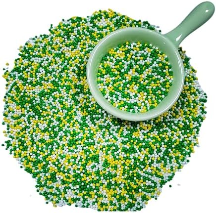 Gevog 2MM Yellow Green and White Nonpareils Pearls Sprinkles Mixing Edible Cake Cupcake Sprinkles for Baking Cupcake Cookie Ice Cream Decoration Supplies 110g/ 3.88oz