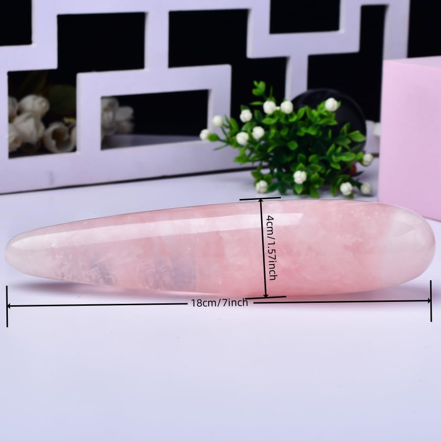 Natural Rose Quartz Crystal Massage Wand, Crystal Wand Women Yoni, 7 Inch Length, Pink Healing Stone