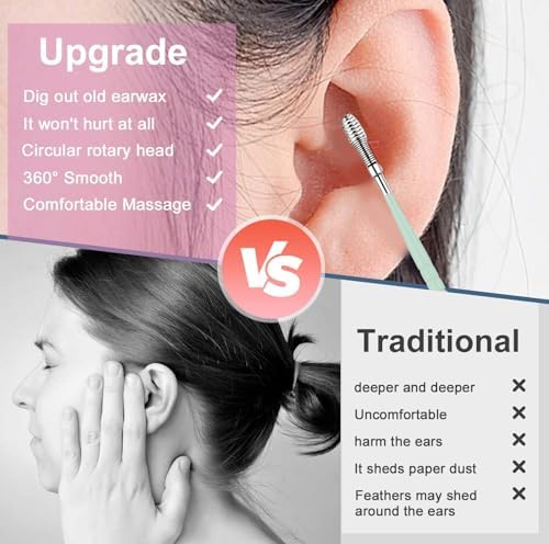 6 Set Ear Wax Removal Tool Set with Storage Tube, Professional Earwax Cleaner Kit, Stainless Steel Spring Ear Pick Tools,Stainless Steel Earwax Removal Toolkit (Green-Storage Tube)