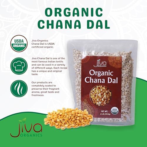 Jiva Organics Organic Chana Dal Indian 4 Pound Bag - Non-GMO Pesticide Free Premium Quality Yellow, 64 Oz
