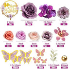 Flower Cake Topper Purple Cake Decorations with Artificial Flowers Butterfly Balls for Wedding Birthday