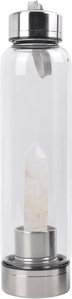Clear Quartz Crystal Water Bottle, Stainless Steel Glass White Gemstone Obelisk Wand Energy Cup Sports Cup, Natural Wellness Healing 550ml