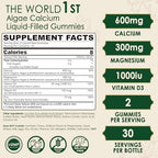 Plant Based Calcium Gummies 600mg with Vitamin D3 K2, Magnesium, Zinc for Bone Strength, Sugar Free Calcium Supplements for Women & Men (Certified Vegan) from Sustainably Organic Red Algae - 60 Counts
