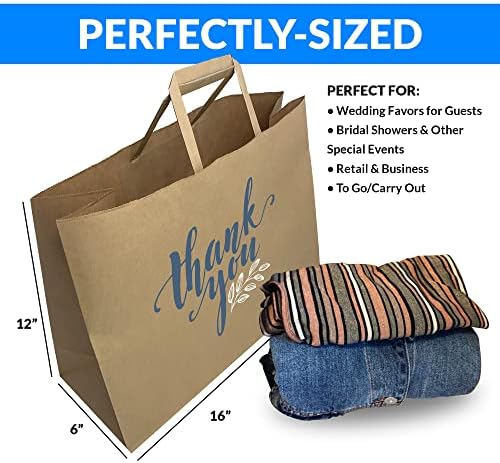 Reli. Paper Shopping Bags w/Handles | 60 Pcs | Large 16"x6"x12" | Kraft Brown Paper Bags with Handles | Printed Thank You, Large | Take Out/To Go, Retail, Shopping Tote, Restaurant, Grocery