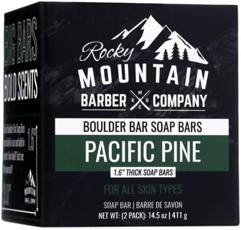 Men’s All-in-One Shampoo & Body Soap Bars – Extra Thick 1.6” Glycerin Hair & Body Soap - 2 Soap Bars - Pacific Pine Scent - with Oat Protein & Black Pine Essential Oil - Made in USA - 14.5 oz