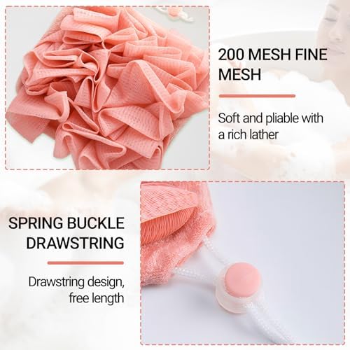 2 PCS Soap Bar Loofah, 2 in 1 Loofah Washcloth Combo, Bath Sponge with Drawstring, That Holds Bar Soap,for Cleansing and Smooth Skin (Pink, Green)
