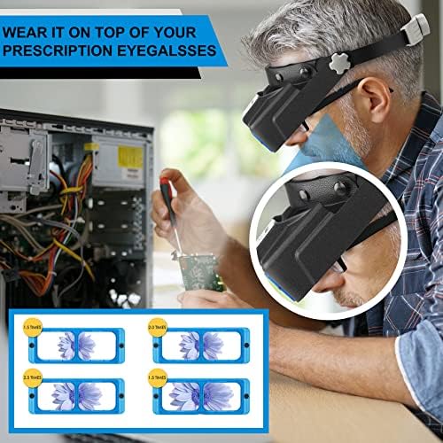 Headband Magnifier with LED Light, Rechargeable Head Mount Magnifier 1.5X to 3.5X, Opitcal Magnifying Glass with Lens, Jewelers Optivisor Hobbies Visor Manifying Glasses for Close Work