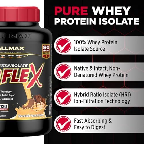 ALLMAX ISOFLEX Pure Whey Isolate Protein Powder - Gluten Free, Low Lactose, Sugar-Free - High-Protein, Clean, Keto-Friendly, Pre Post Workout Supplement, Women and Men | Chocolate Peanut Butter, 5lb