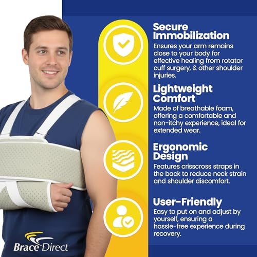 Brace Direct Adjustable Foam Arm Sling Shoulder Immobilizer for Rotator Cuff Repair, Post Op Recovery, Dislocations, Fractures & Shoulder Injuries (OSFM)