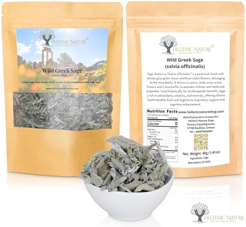 Wild Greek SAGE Dried Premium Quality - Handpicked and Air-Dried (salvia officinalis) 40g (1.41oz) in DoyPack with ZipLock for Awesome Freshness and Aroma - Mediterranean Seasoning