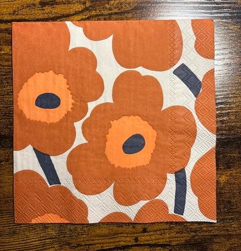IHR Ideal Home Range Cocktail Napkins Marimekko Disposable 3-Ply Paper Party Napkin Pack, 5" x 5", Unikko Terracotta, 20-Count
