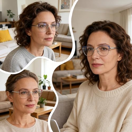 HEEYYOK 1.5 Reading Glasses For Women Cat Eye Metal Readers For Women Large Blue Light Blocking Cheaters Reading Glasses Oversized
