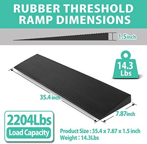 1.5" Rise Rubber Threshold Ramp, 2204Lbs Recycled Rubber Power Threshold, 35.4" L x 7.87" W Non-Slip Surface Solid Threshold Ramp is Adjustable and Cuttable for Wheelchairs, Power Scooters