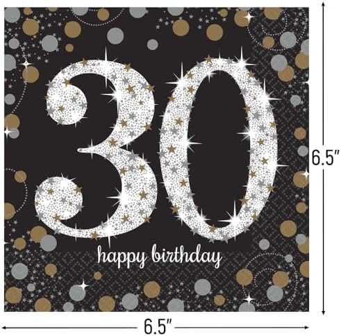 Sparkling Celebration 30 Luncheon Multicolor Paper Napkins ( 6.5" x 6.5" ) - Pack Of 16, Premium Quality & Eye-catching Design - Perfect For Birthdays, Anniversaries & Milestone Events