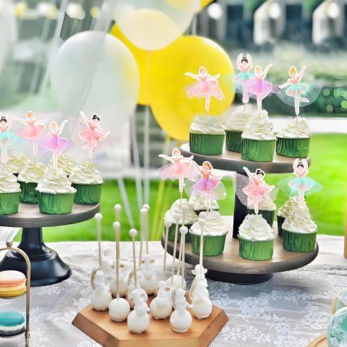 24 Pcs Ballerina Cupcake Toppers – 3D Tutu Dress Ballet Girl Picks for Baby Girl Birthday, Princess Party, Baby Shower, Wedding, Picnic, Muffin & Dessert Decorations (Style 2)