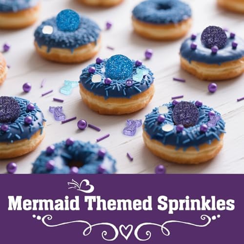 Twisweet Mermaid Sprinkles, Edible Purple Pearls for Cake Decorating, Mermaid Tail Candy Ball Seashell Mix Ocean Theme Sugar Sprinkles, Cupcake Topper Cookie Ice Cream Cake Decorations, Birthday Children's Summer Party Supplies (130g/4.58oz)