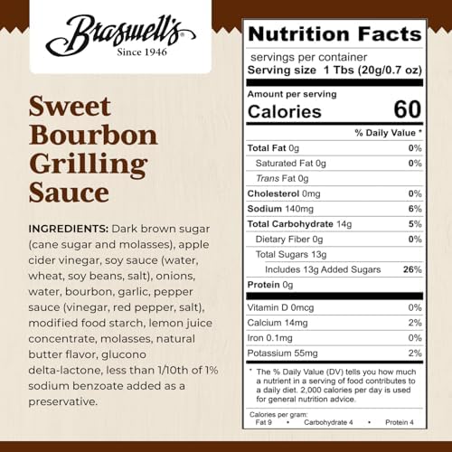 Braswell’s Sweet Bourbon Grilling Sauce – Small-Batch, Renowned Specialty, Made in USA, Since 1946 (13.5oz)