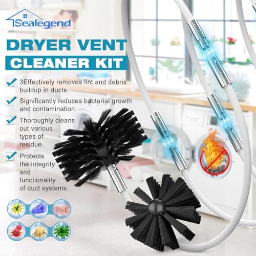 Sealegend 30 Feet Dryer Vent Cleaner Kit, Lint Remover, 2×Upgraded Flexible Quick-Snap Brush with Drill Attachment, Extends Up to 30 Feet for Easy Cleaning, Works with/Without a Power Drill