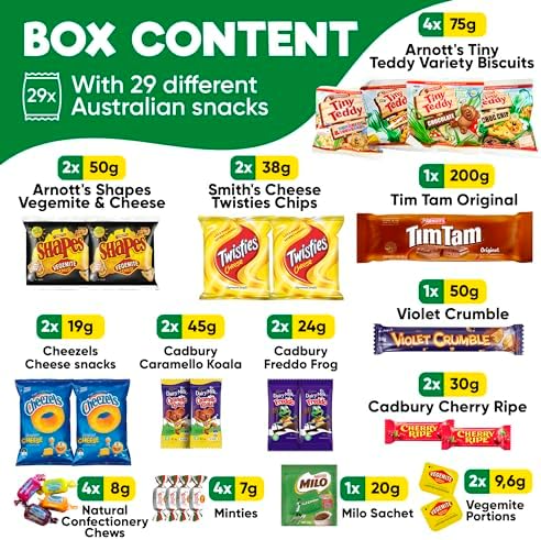 Australian Snack Gift Box Mega 29 Pack, Best Aussie Candy and Food Products, Authentic Taste of Australia, Large Snack Box - Australian Expats