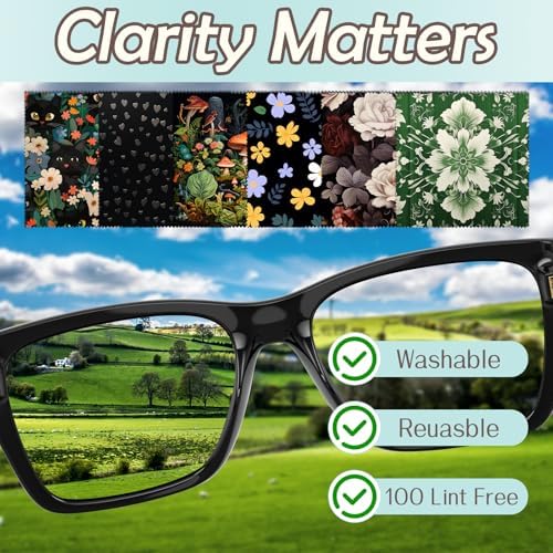 6 PCS Glasses Cleaning Cloth Eyeglass Lens Microfiber Cleaning Cloth Reusable Phone Screens Camera Cute Aesthetic Women Girls(6.3"x6.3")-Green Black