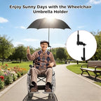 Wheelchair Umbrella Mount Holder, Umbrella Clamp for Wheelchairs, Adjustable Height & Angle, Easy Tool-Free Installation, Outdoor Sun & Rain Protection for Wheelchairs, Strollers（Only Mount）
