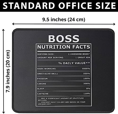 Boss Nutritional Facts Mouse Pad - Funny Boss Day Gifts Office Gifts - Moving Appreciation Retirement Birthday for Men Women Boss from Employees - 9.5 Inch Mouse Mat