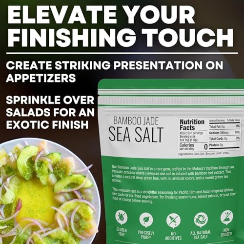 Hawaiian Bamboo Jade Sea Salt – Green Fine Sea Salt Infused with Real Bamboo Leaf Extract – For Finishing, Grilling & Seasoning – 14 oz Bag