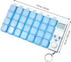 7 Day Timed Medicine Box with Alarm Reminder 28 Grids Compartments Removable Timer Backlight Weekly Pill Organizer for Vitamins and Pills 7.48 * 4.13 * 0.98inch