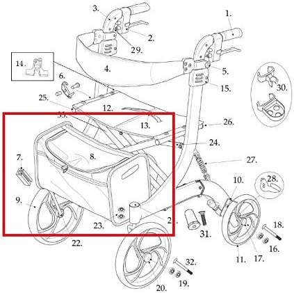 Replacement Parts for Drive Nitro Aluminum Rollator, (7. Bag - for Red Nitro)