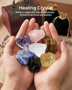 Crystals and Healing Stones, 9 Pcs Healing Crystals Set, 7 Chakra Crystal Stones Set Real Natural Selenite Pyramid Reiki Raw Rock Energy Protection Meditation with Wooden Box, Crystal Gifts for Women