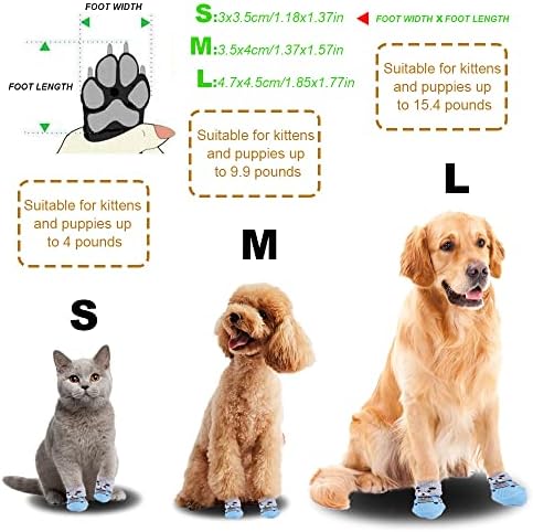 4 Pairs Anti-Slip Dog Socks&Cat Socks with Rubber Reinforcement, Pet Paw Protector for Hardwood Floors Indoor Wear