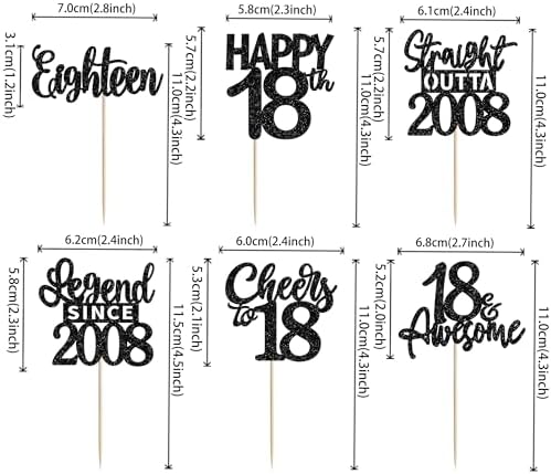 24PCS Black 18th Birthday Cupcake Toppers Eighteen Happy 18th Straight Outta 2008 Cupcake Picks Cheers to 18 Lengend Since 2008 Cake Decorations for 18th Birthday Anniversary Party Supplies