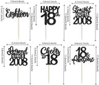 24PCS Black 18th Birthday Cupcake Toppers Eighteen Happy 18th Straight Outta 2008 Cupcake Picks Cheers to 18 Lengend Since 2008 Cake Decorations for 18th Birthday Anniversary Party Supplies