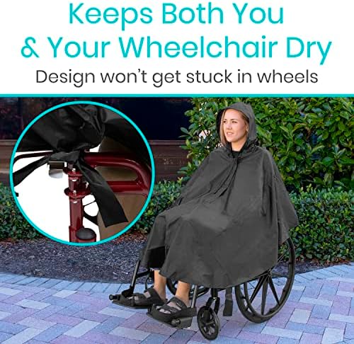 Vive Wheelchair Poncho - Lightweight, Breathable & Waterproof Raincoat for Adults - Wheel Chair Cover for Full Body Coverage - Universal Fit - Reusable & Packable Cape with Hood for Men, Women