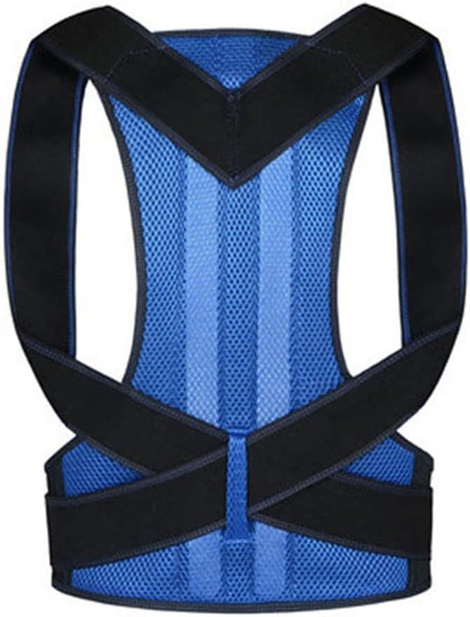 Female Male Posture Corrector Adjustable Back Support Nylon Elastic Shoulder Back Brace Corset Back Belt(D,XL Code) (Blue,XXL code)