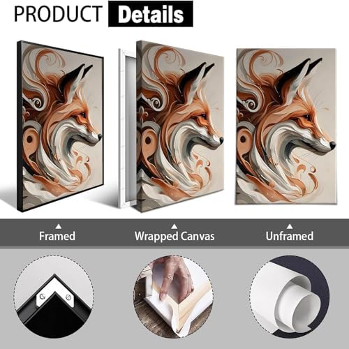 Elegant Abstract Fox Canvas Posters Whimsical Swirl Pattern Wildlife Wall Art Modern Woodland Animal Fox Prints Painting For Living Room Bedroom Office Wall Decor 8x12in Unframed