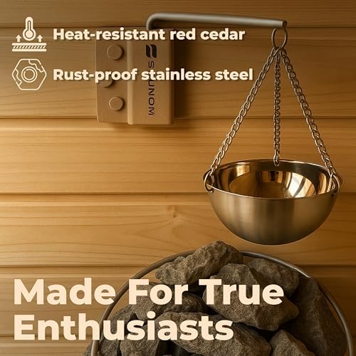 Premium Sauna Aromatherapy Bowl with Durable Swing Arm – Perfect Easy to Install Sauna Oil Aromatherapy Holder for Sauna – Rust-Proof Stainless Steel, 13.5 oz Capacity, Mounting Screws Included