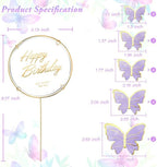 21 Pieces Butterfly Cake Toppers With Happy Birthday Cake Toppers 3D Pink Gold Butterfly Cake Decorations for Girls Women's Birthday Party Wedding Cake Decor Baby Shower (Purple)
