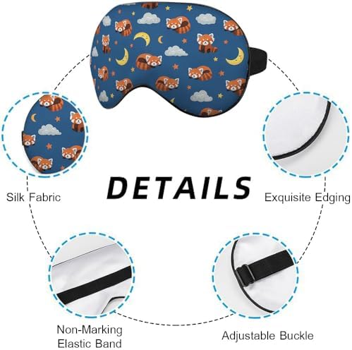 Red Panda Silk Sleep Mask Stars Moon Cloud Night Blue Sleeping Soft Eye Shade Cover for Men Women Boy Girl Airplane Travel with Elastic Strap