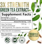 Green Tea Extract 1000 mg Per Serving - 3X Strength Green Tea Pills with 45% EGCG & 98% Polyphenols for Natural Energy - Vegan Antioxidant Herbal Supplement for Heart Support - 240 Capsules