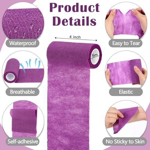 Treela 36 Pcs Self Adherent Bandage 4" X 5 Yard Wrap Breathable Cohesive Bandage Elastic Adhesive Tape for Stretch Athletic Sports Wrist Ankle(Purple)