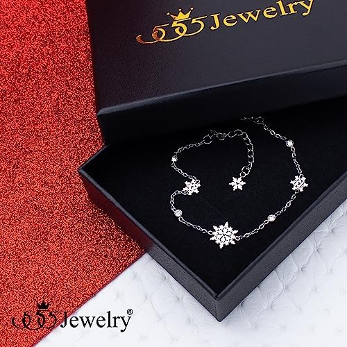 555Jewelry Stainless Steel Delicate Adjustable CZ Snowflake Bracelet for Women & Ladies