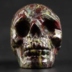 Artistone 2.0" Halloween Dragon Blood Stone Crystal Skull Figurine Decor Healing Stones,Hand Carved Human Skull Head Sculpture Ornaments Gifts for Home Kitchen,Art Room Decoration