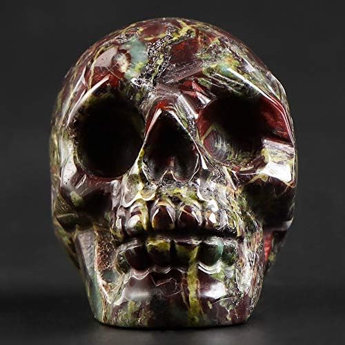 Artistone 2.0" Halloween Dragon Blood Stone Crystal Skull Figurine Decor Healing Stones,Hand Carved Human Skull Head Sculpture Ornaments Gifts for Home Kitchen,Art Room Decoration