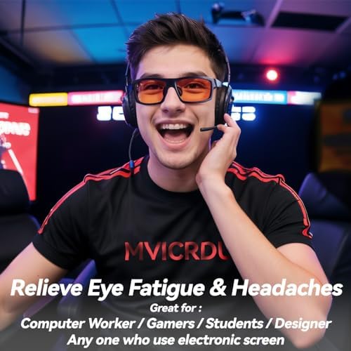 Gaming Glasses Computer Blue Light Blocking Glasses, Amber Glasses Filter 99% Blue Light for Relieve Eyestrain and improve Sleeping, Video Glasses for Men, Women and Kids