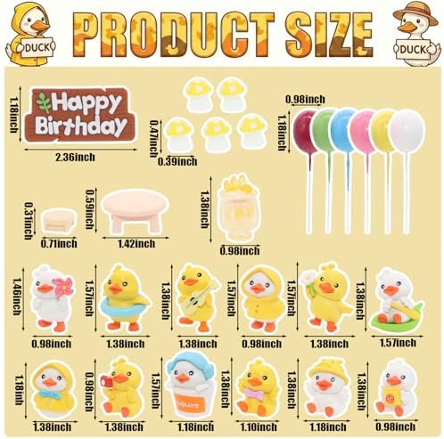 BiBo Duck Cake Topper Decorations Set, Mini Duck Figurine with Cupcake Toppers for One Lucky Duck Birthday Baby Shower Themed Party Favors Supplies