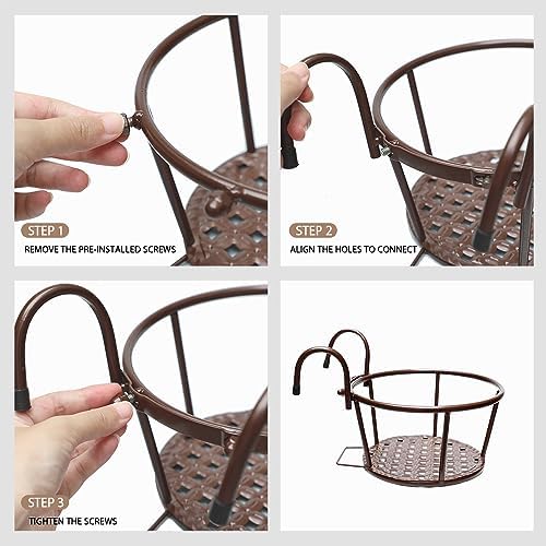 Iron Art Metal Railing Flower Pot Hanging Basket for Indoor Pot Holder Hanger 3 Pack Outdoor Plants Perfect for Porches and Patio Decor (Black)