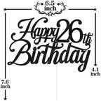 Black Glitter Happy 26th Birthday Cake Topper, Cheers to 26 Years/Level 26 Unlocked/26 Years Loved & Blessed, Funny 26th Birthday Party Decorations Supplies